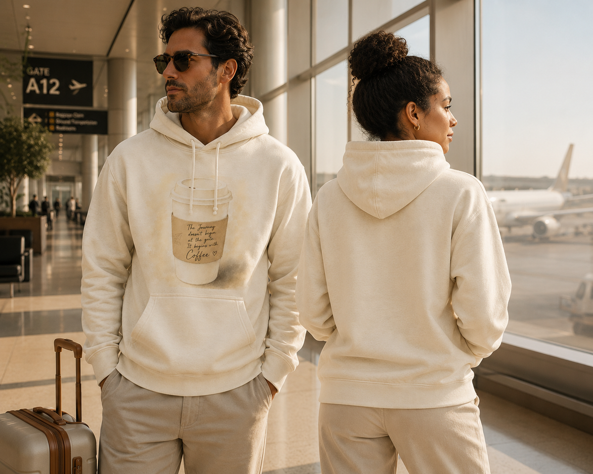 The Journey Begins with Coffee Hoodie | Unisex Travel Pullover