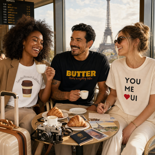 Woman wearing a playful graphic t-shirt from The Wit Edit
