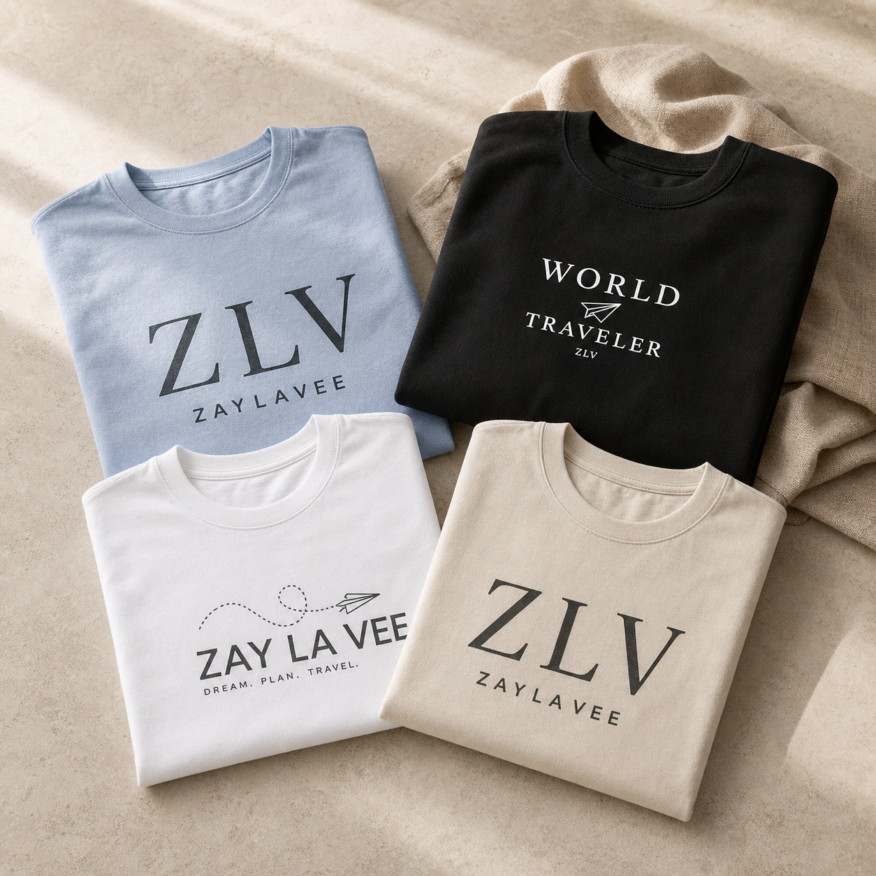 Image-of-Zay-La-Vee-Logo-T-shirt-being-worn-by-happy-woman
