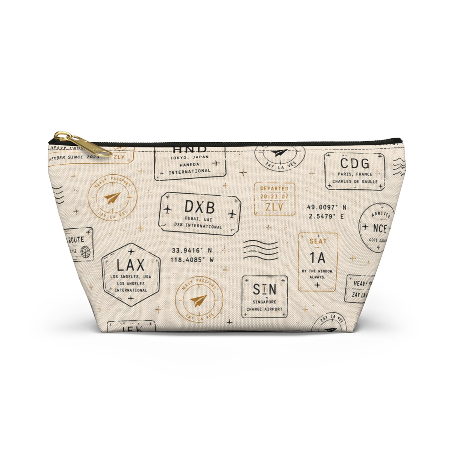 Travel Passport Stamp Accessory Pouch — T‑Bottom Cosmetic Bag
