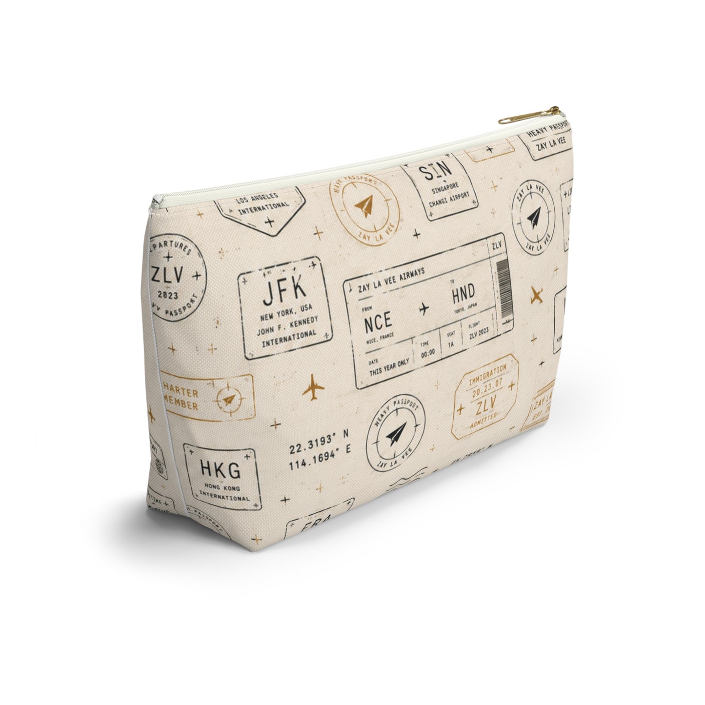 Travel Passport Stamp Accessory Pouch — T‑Bottom Cosmetic Bag