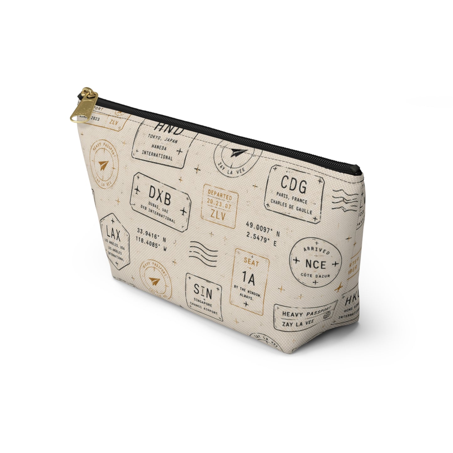 Travel Passport Stamp Accessory Pouch — T‑Bottom Cosmetic Bag
