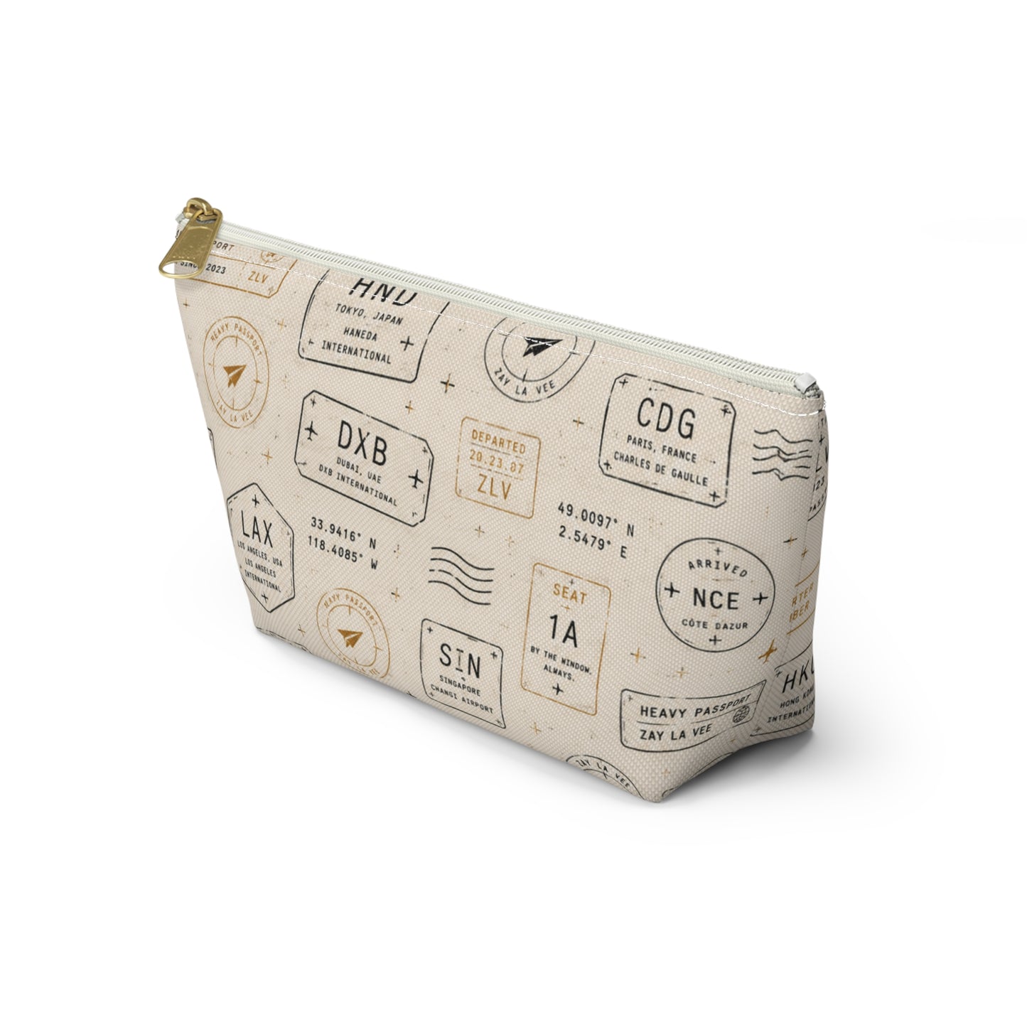 Travel Passport Stamp Accessory Pouch — T‑Bottom Cosmetic Bag