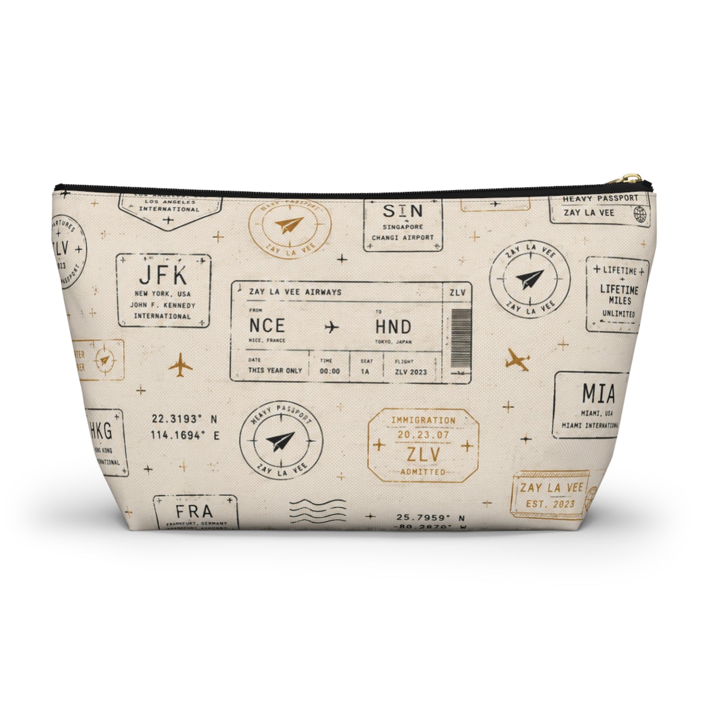 Travel Passport Stamp Accessory Pouch — T‑Bottom Cosmetic Bag