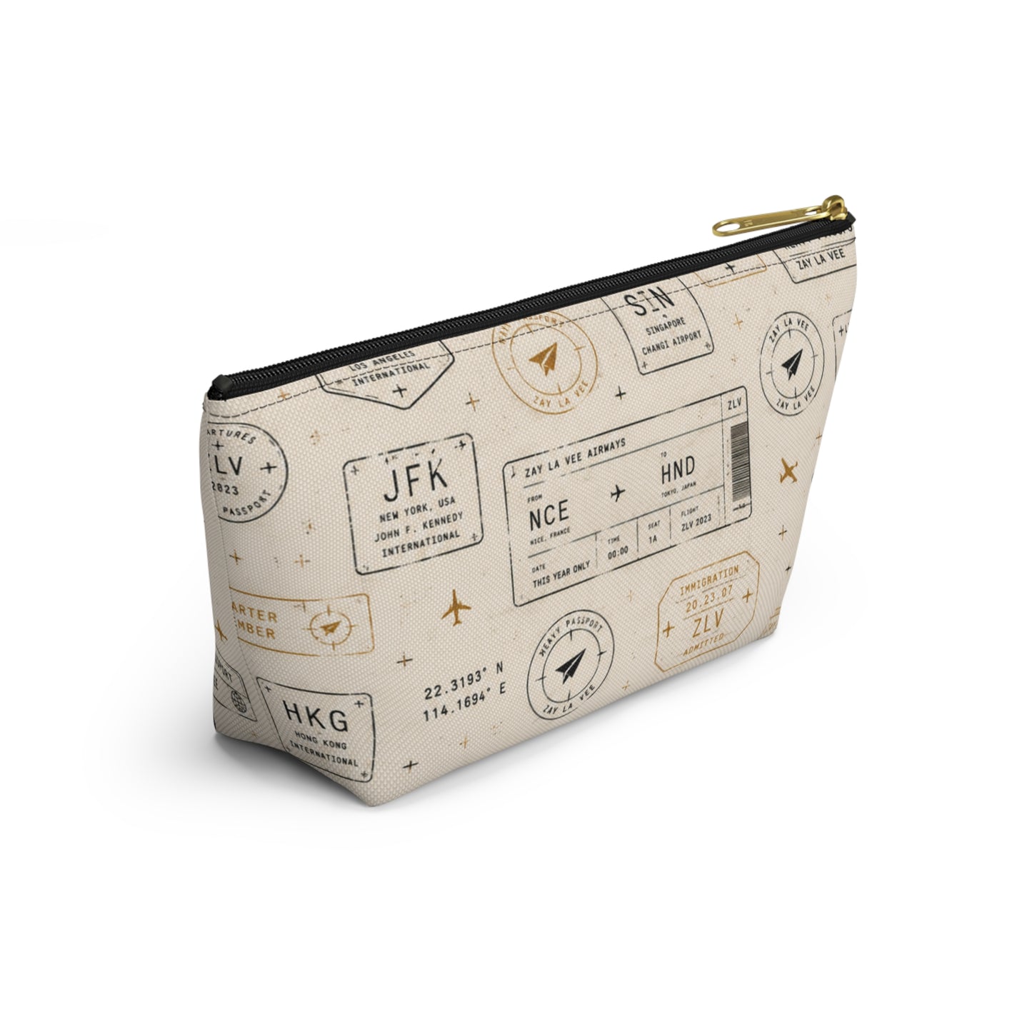Travel Passport Stamp Accessory Pouch — T‑Bottom Cosmetic Bag