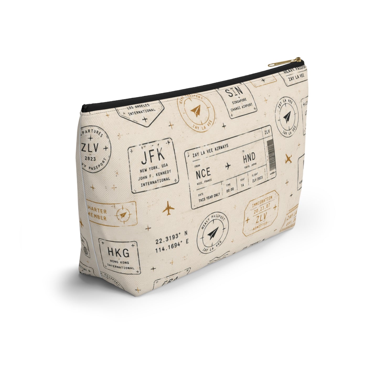 Travel Passport Stamp Accessory Pouch — T‑Bottom Cosmetic Bag