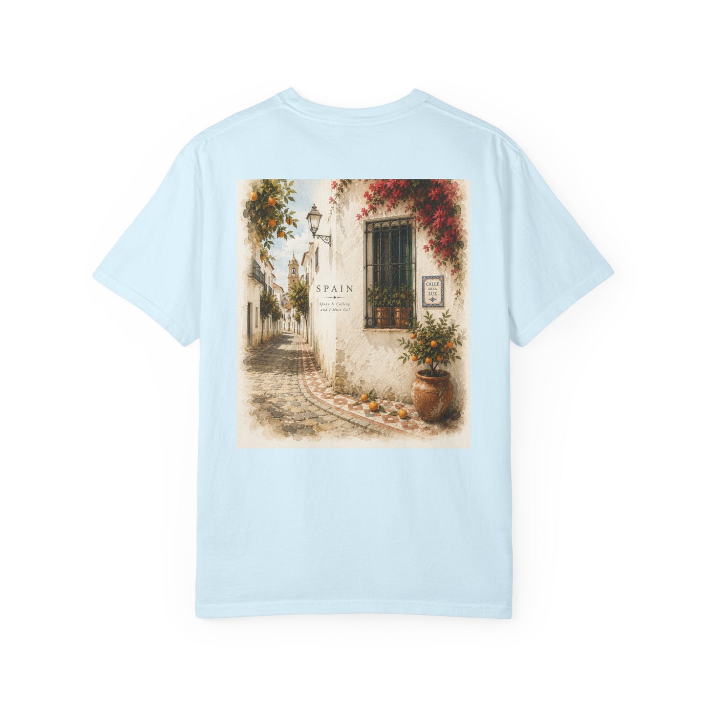 Spain destination graphic t-shirt shown in pepper