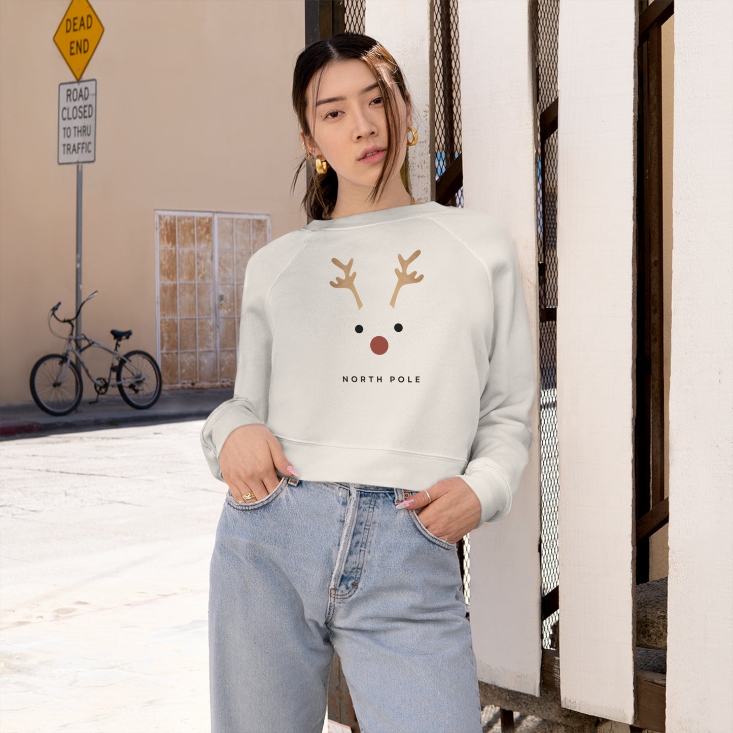 Rudolph North Pole-Women's Crop Sweatshirt