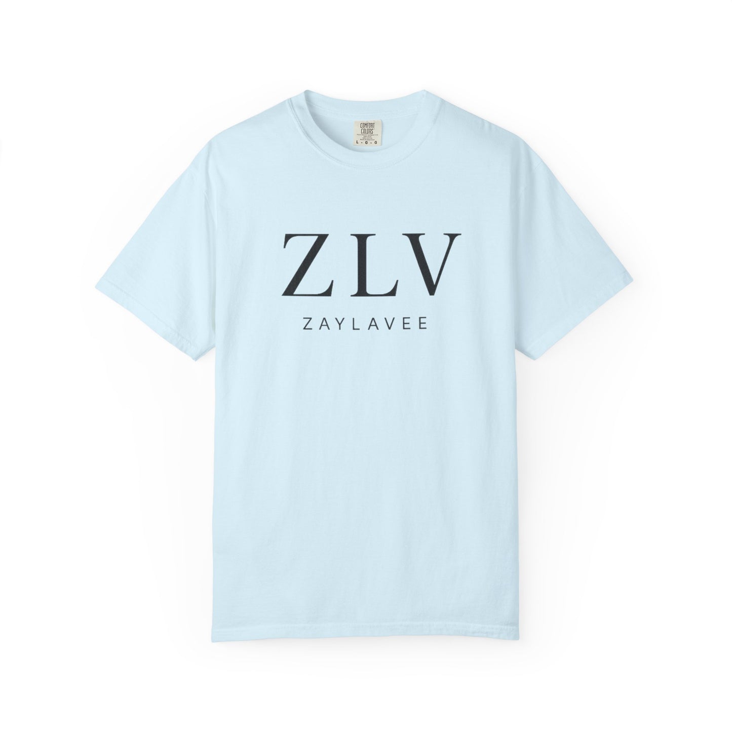 ZLV minimalist wordmark logo garment-dyed t-shirt, chambray