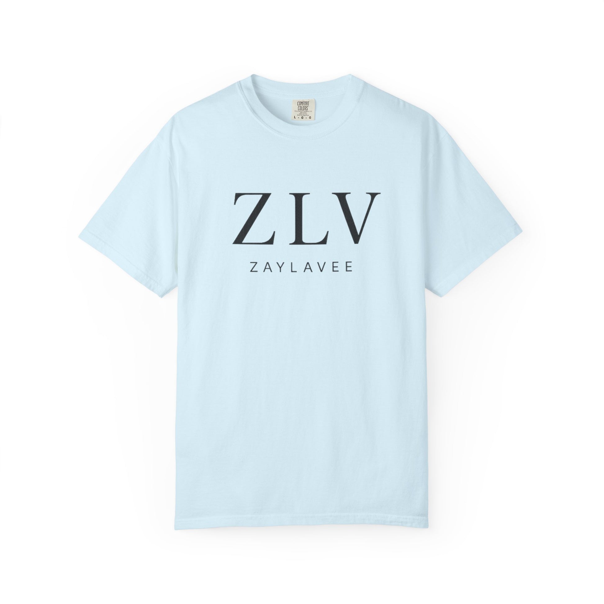 ZLV minimalist wordmark logo garment-dyed t-shirt, chambray