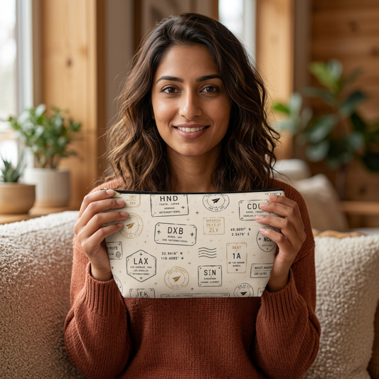 Travel Passport Stamp Accessory Pouch — T‑Bottom Cosmetic Bag