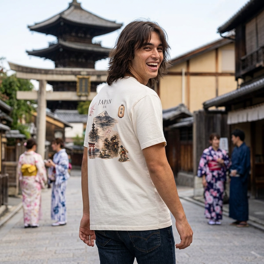 Mount Fuji and cherry blossom sakura travel graphic t-shirt