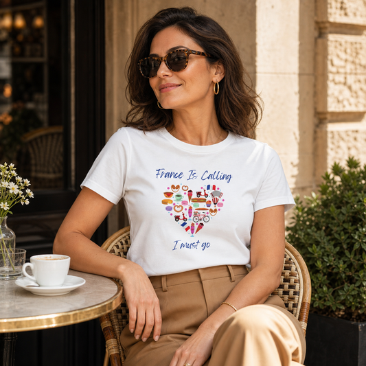 France heart-shaped landmarks graphic women's t-shirt