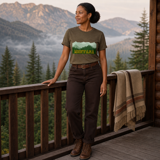 Montana Wilderness graphic t-shirt with mountain and pine tree design