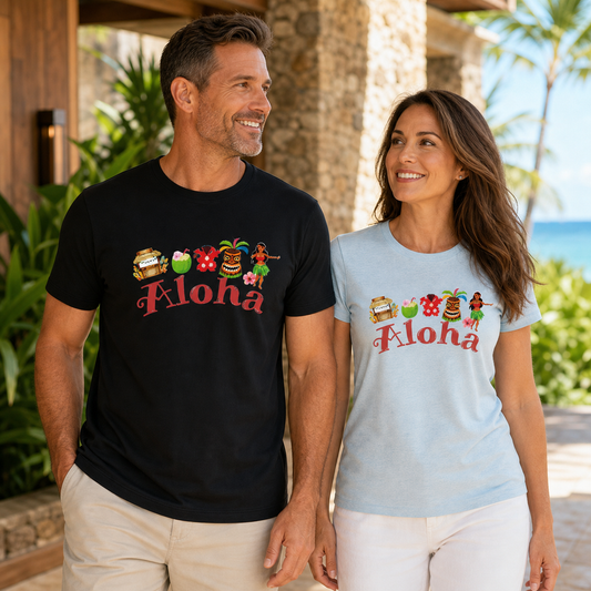 Aloha Hawaii graphic t-shirt with tropical design