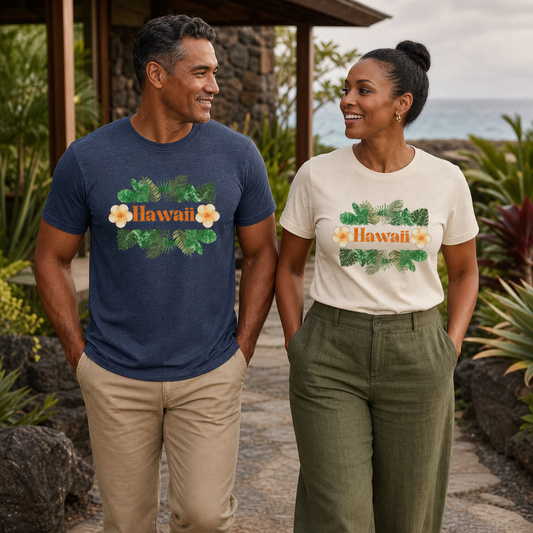 Hawaii-inspired graphic t-shirt, men's staple tee