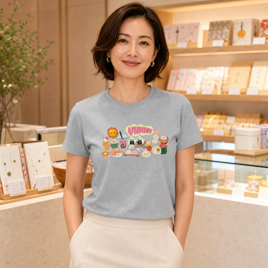 Japanese kawaii snacks collage graphic women's t-shirt
