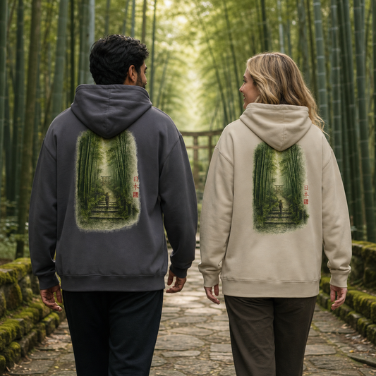 Zen bamboo forest Japan-inspired graphic hoodie