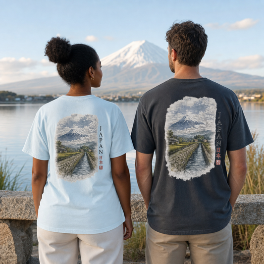 Japan Mount Fuji mountain landscape scenic back-print t-shirt