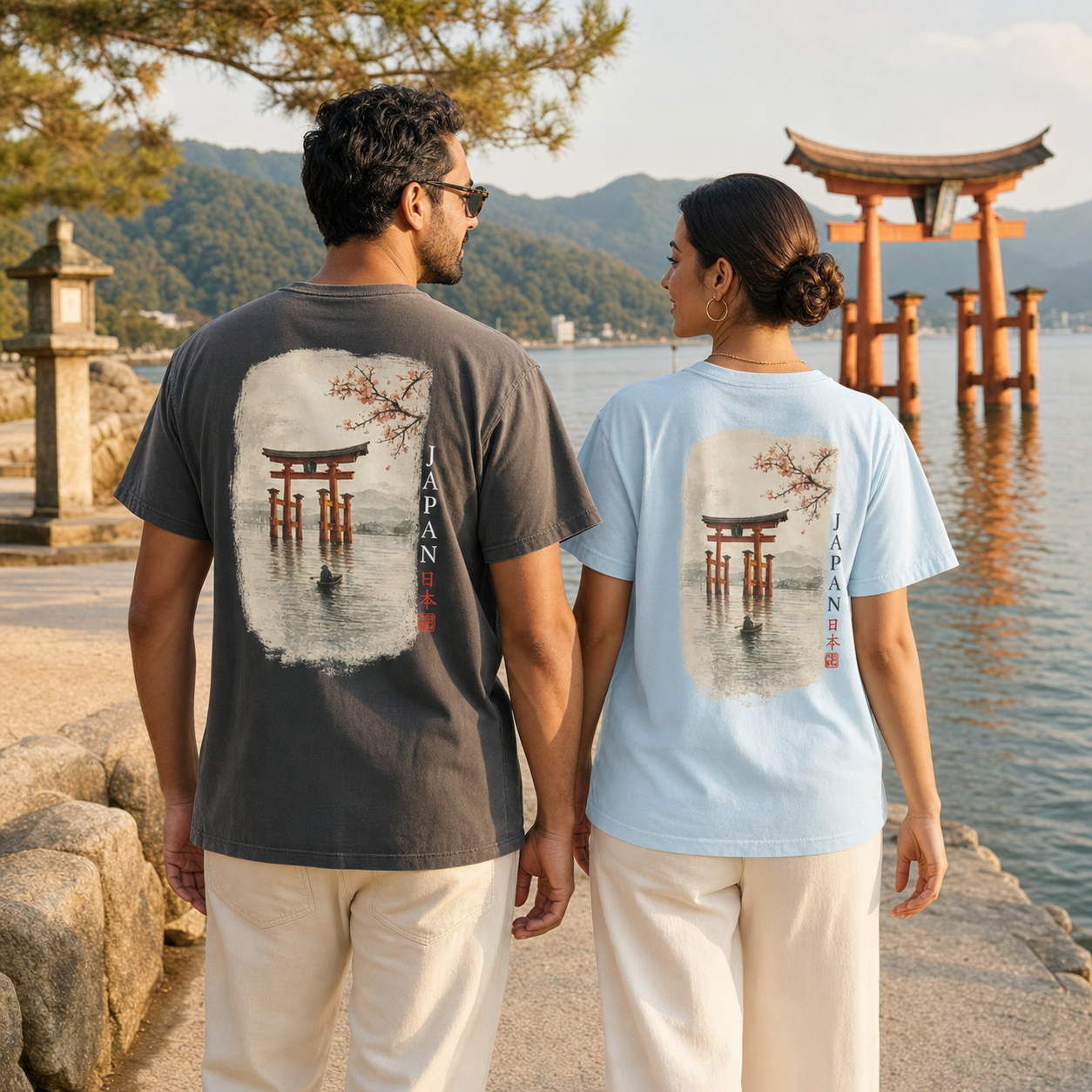 Japan floating Torii gate Miyajima shrine scenic graphic t-shirt