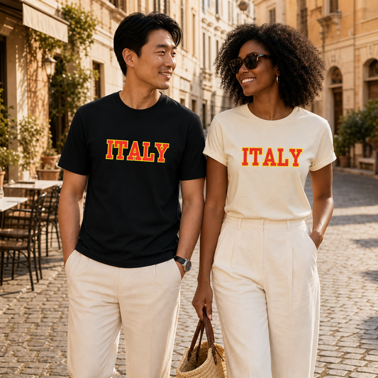 Italy block-font graphic unisex t-shirt