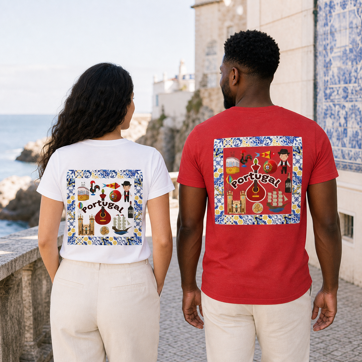 Portugal icons graphic travel t-shirt featuring Pastéis de Nata