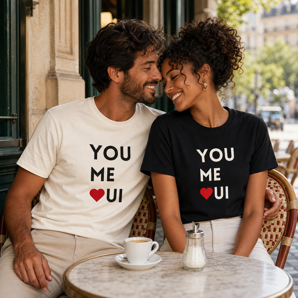 You + Me Oui graphic t-shirt, playful French-inspired design