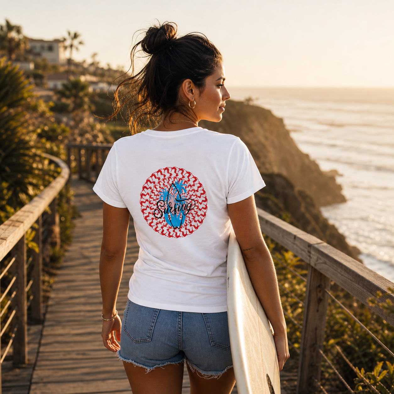Surf graphic women's crewneck t-shirt, beach design