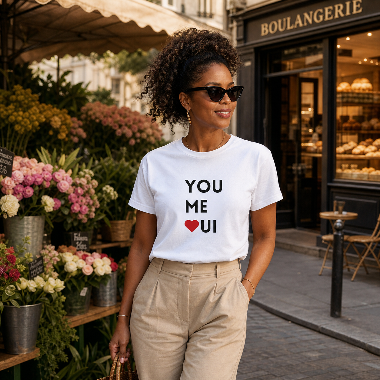 You + Me Oui graphic women's t-shirt, French-inspired design
