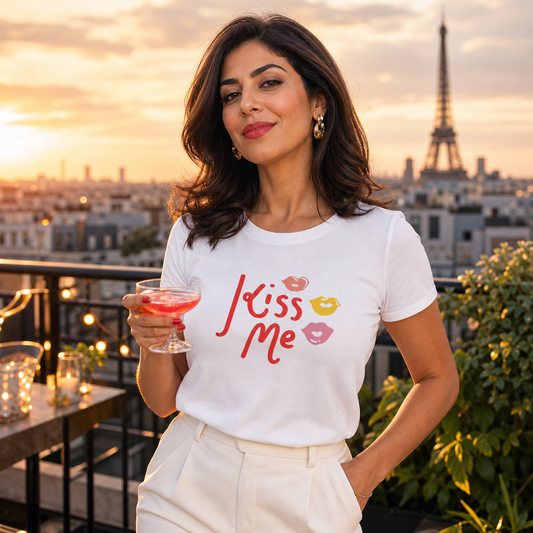 Kiss Me tri-colored lips graphic women's t-shirt