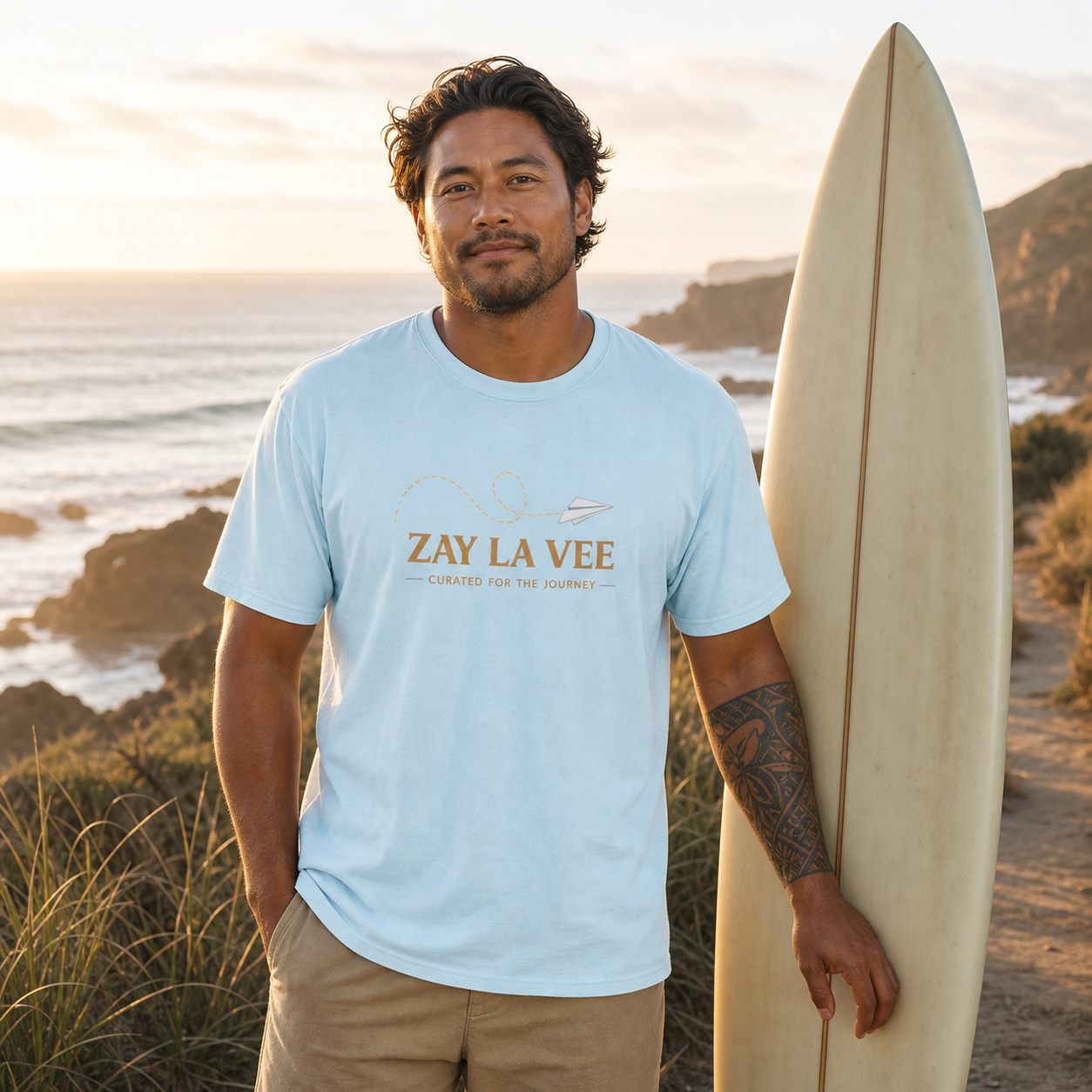 Zay La Vee signature paper-plane logo garment-dyed t-shirt, cream