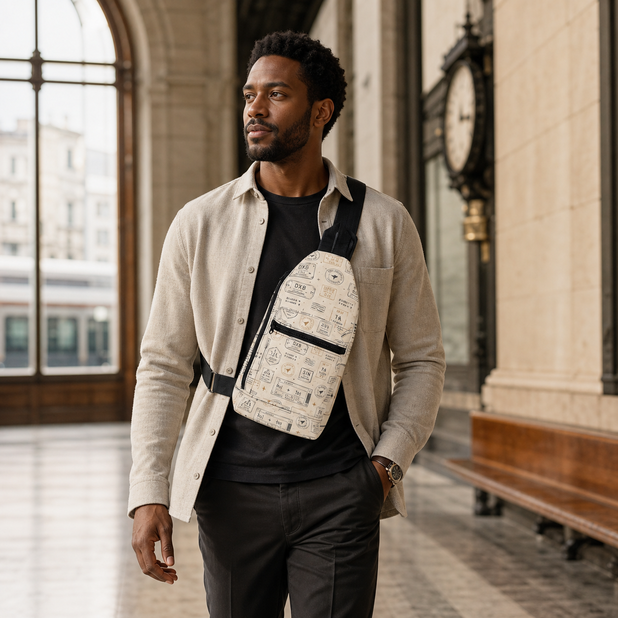 Vintage Passport Stamp Sling Bag
