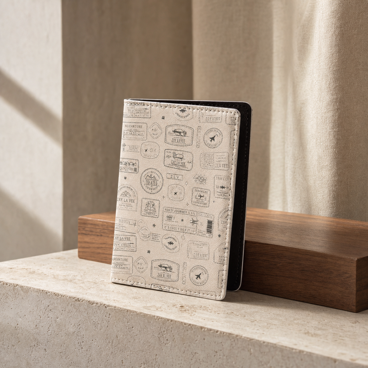 Zay La Vee passport cover in vintage stamp print