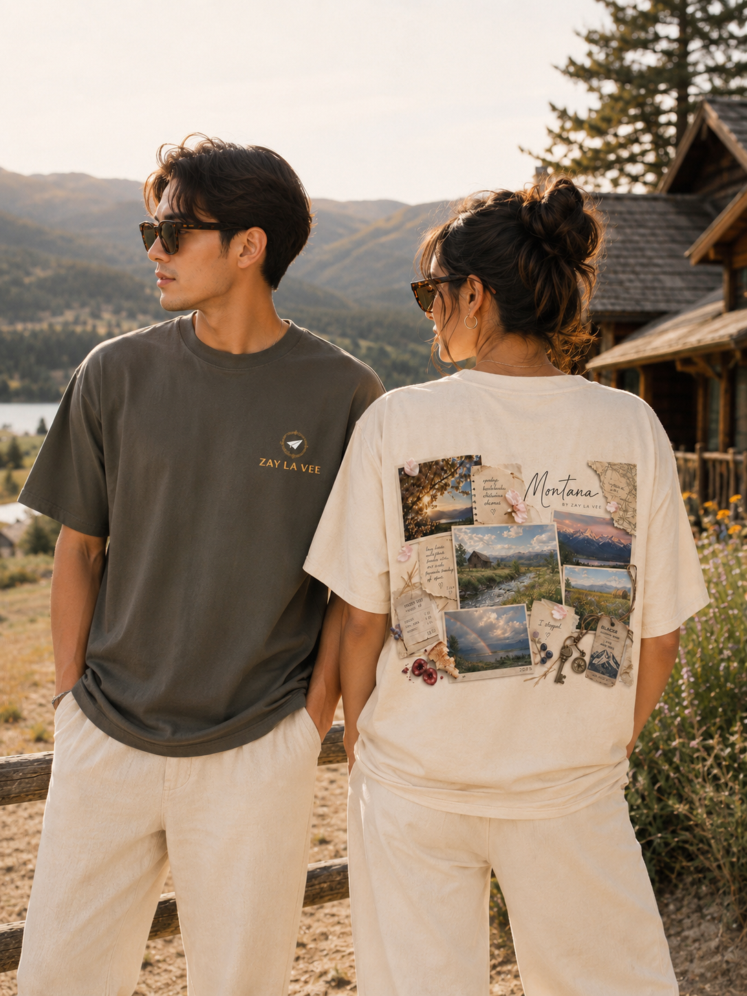Montana travel collage t-shirt shown in an alternate colorway