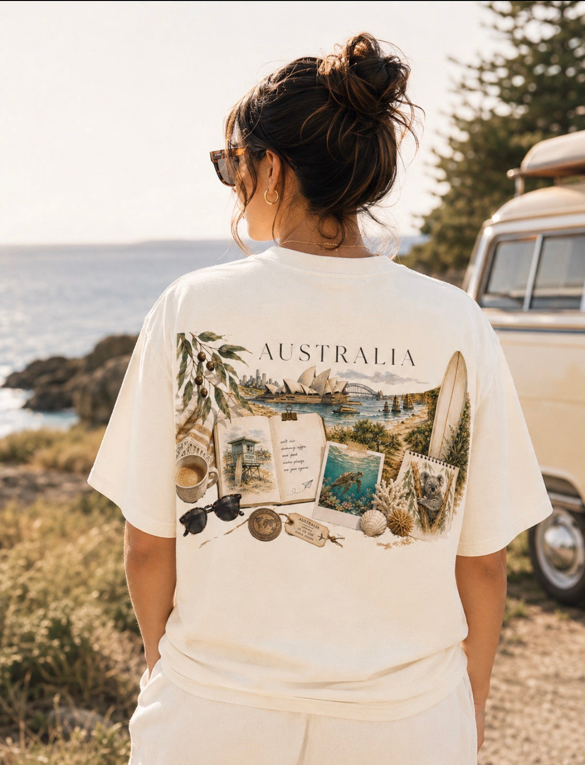 Australia vintage beach collage t-shirt shown in an alternate colorway