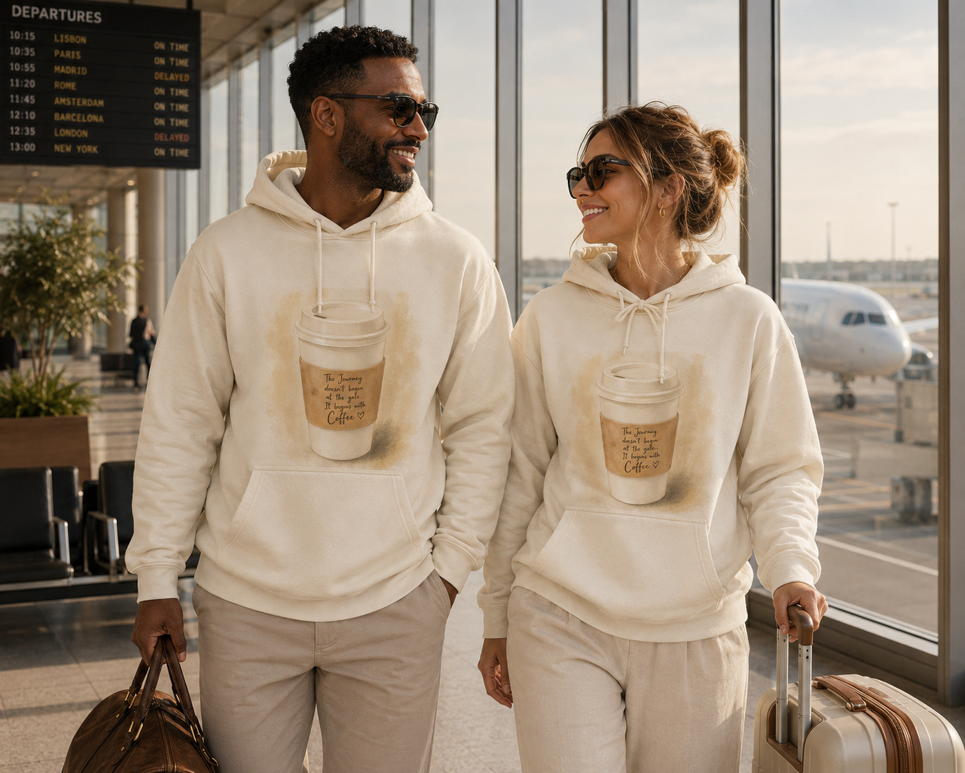 The Journey Begins with Coffee Hoodie | Unisex Travel Pullover
