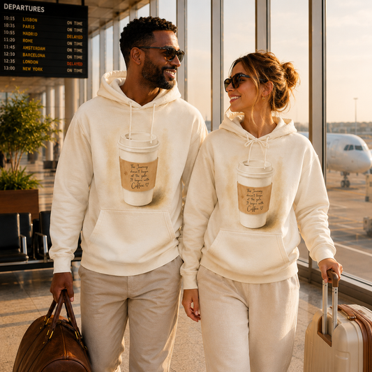 The Journey Begins with Coffee Hoodie | Unisex Travel Pullover