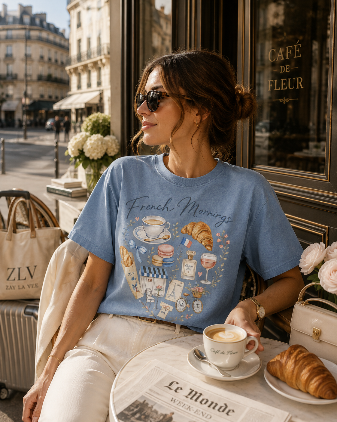 French Mornings T-Shirt | Paris Café Breakfast Graphic Te