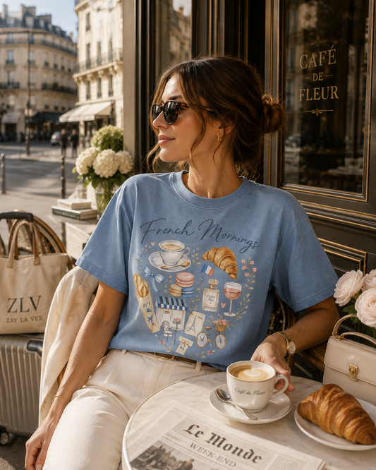 French Mornings T-Shirt | Paris Café Breakfast Graphic Te