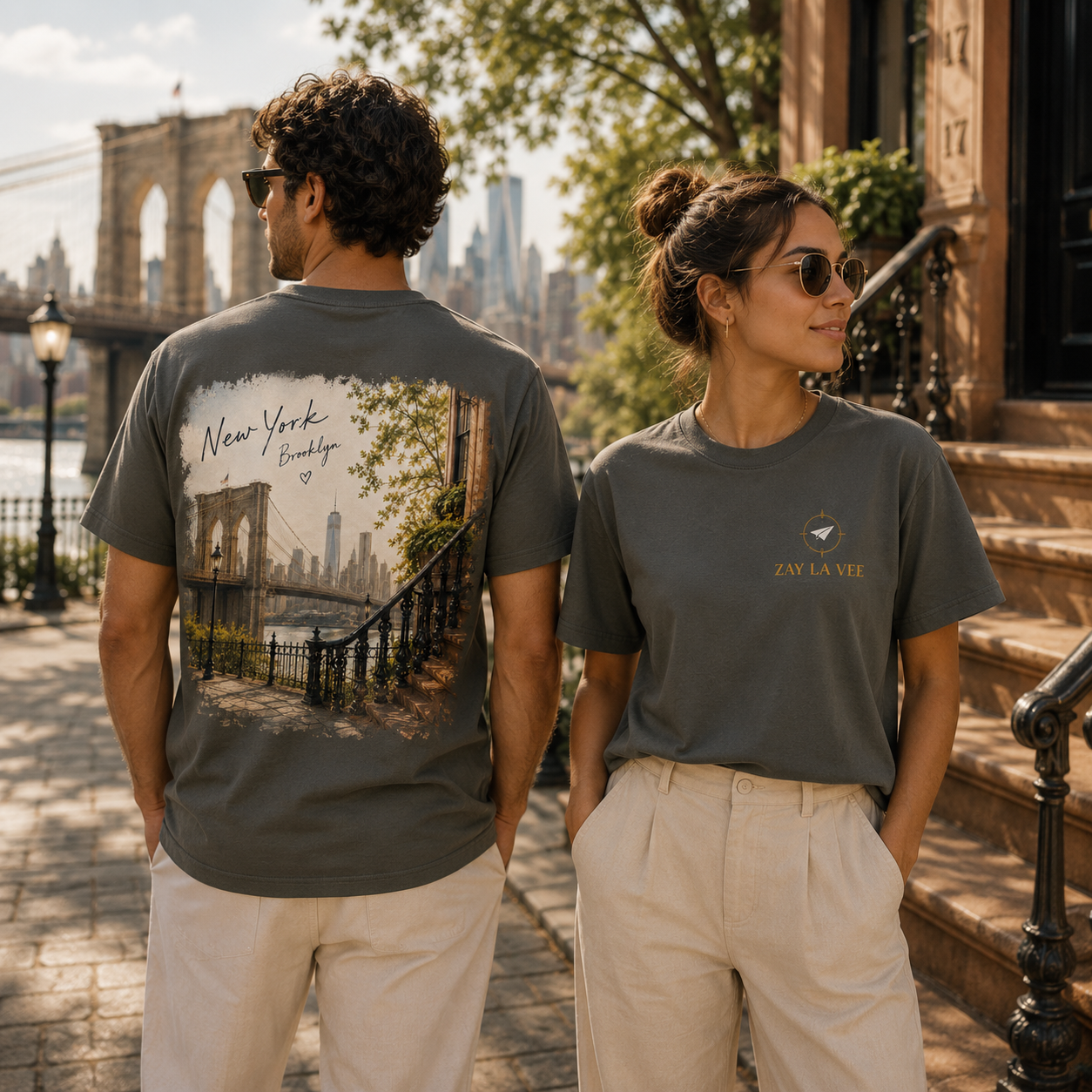 New York – Brooklyn Morning T-Shirt | Vintage Brooklyn Bridge Travel Tee