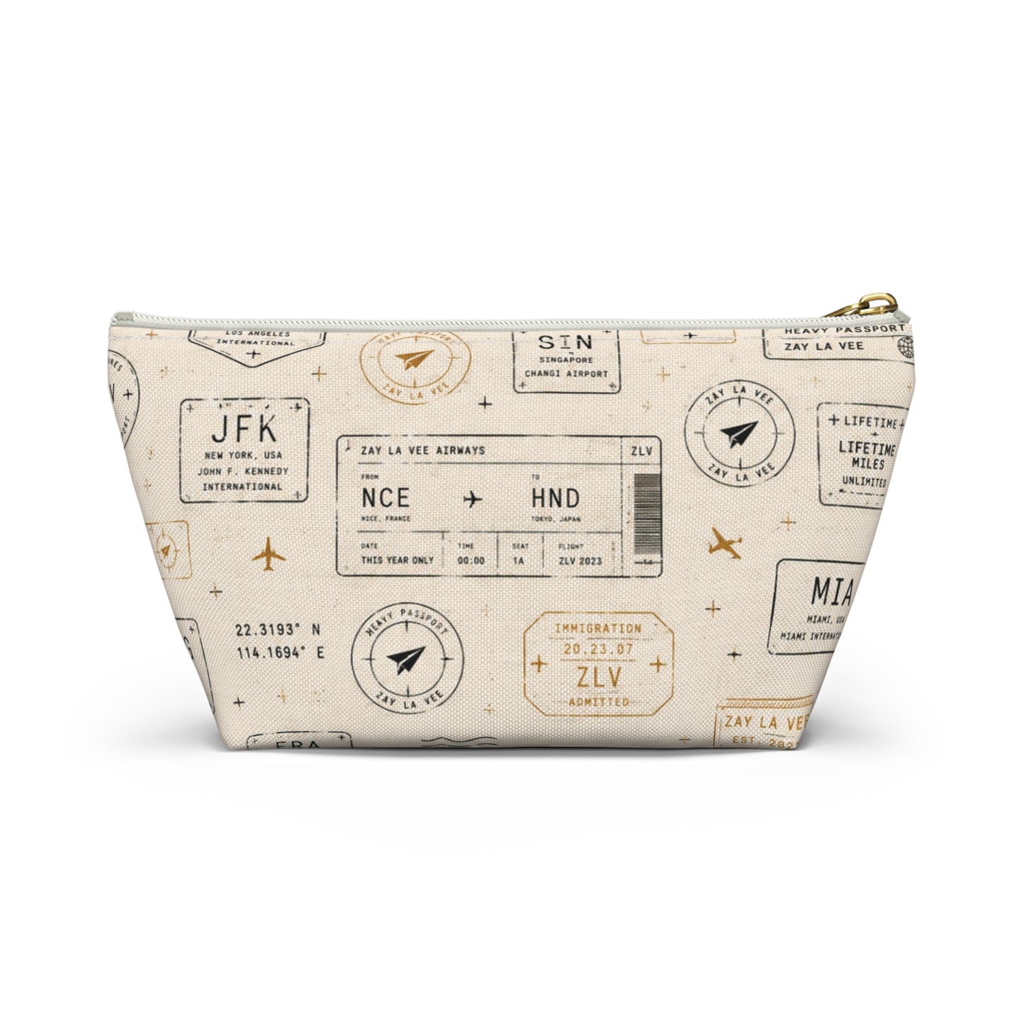 Travel Passport Stamp Accessory Pouch — T‑Bottom Cosmetic Bag