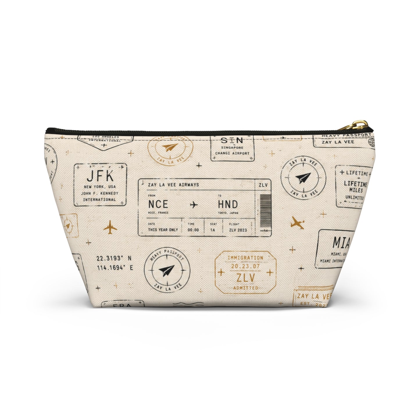 Travel Passport Stamp Accessory Pouch — T‑Bottom Cosmetic Bag