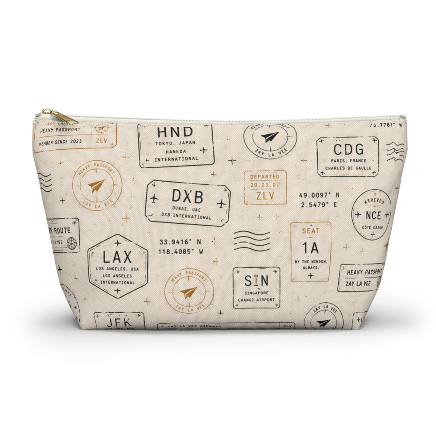 Travel Passport Stamp Accessory Pouch — T‑Bottom Cosmetic Bag