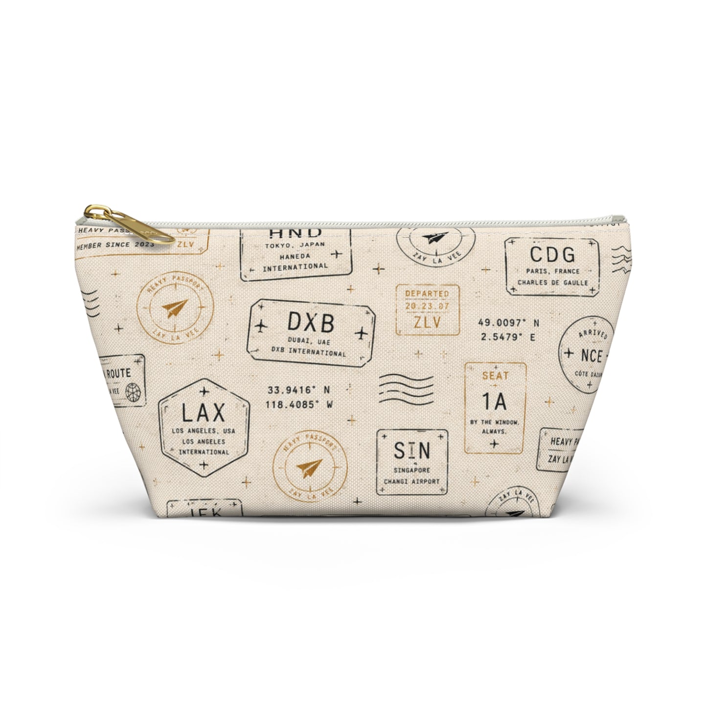 Travel Passport Stamp Accessory Pouch — T‑Bottom Cosmetic Bag