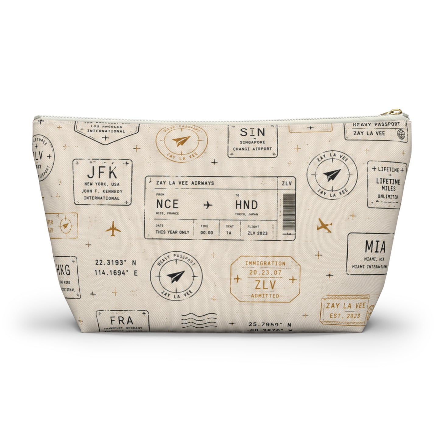 Travel Passport Stamp Accessory Pouch — T‑Bottom Cosmetic Bag