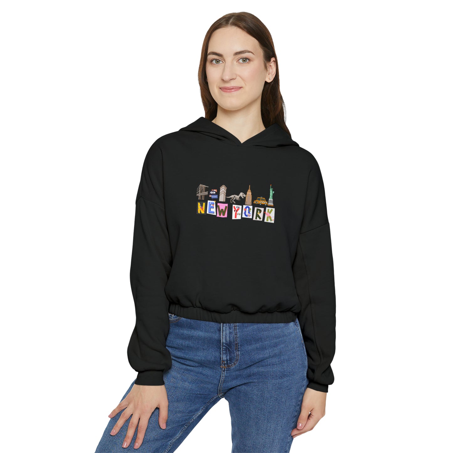 New York Iconic Symbols- Women's Cinched Hoodie