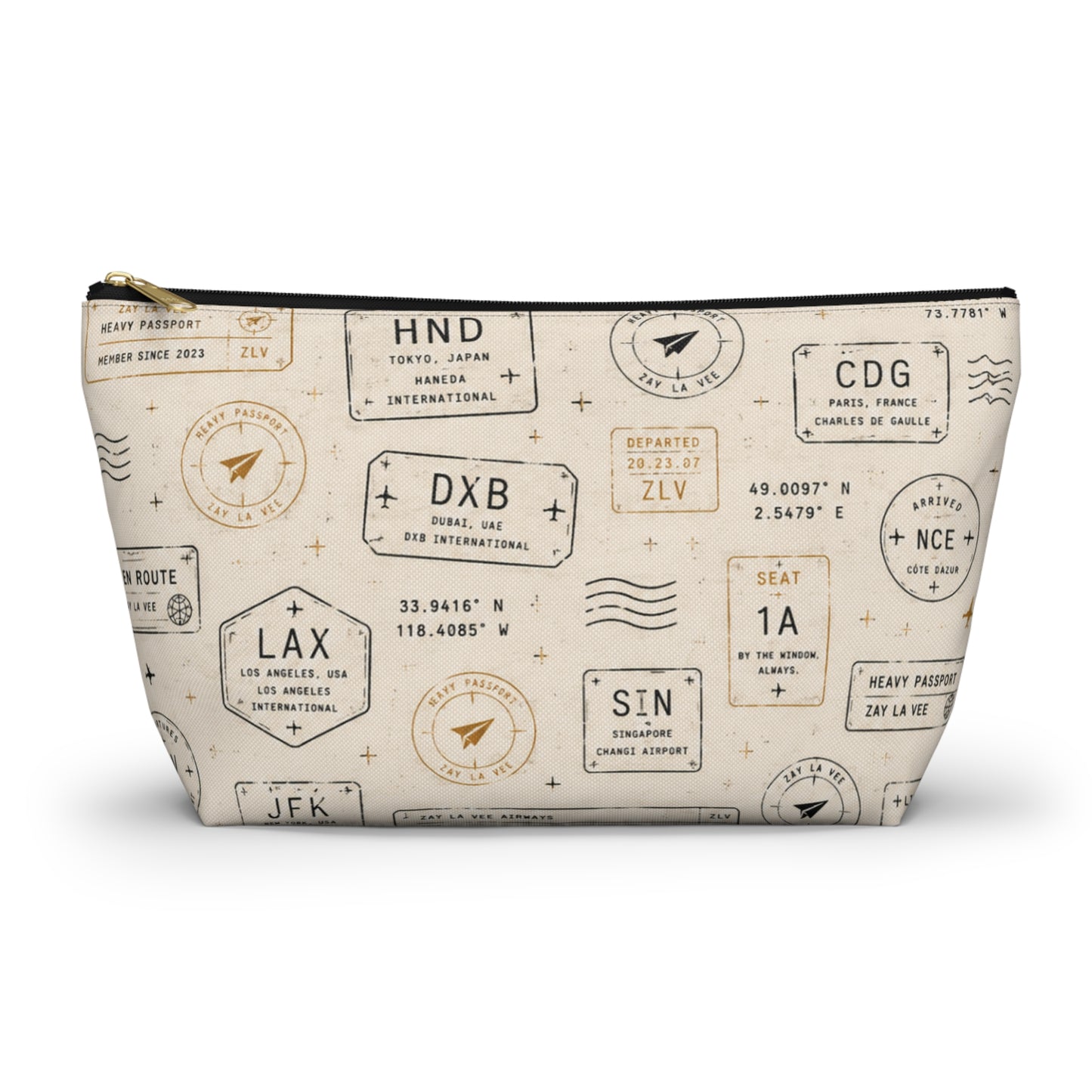 Travel Passport Stamp Accessory Pouch — T‑Bottom Cosmetic Bag